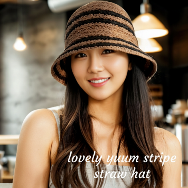 러블리윰 스트라이프 밀짚모자 바캉스 비치 버킷햇