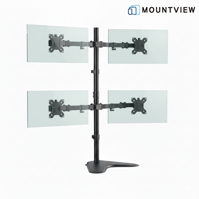 마운트뷰 쿼드 모니터 암 스탠드형 거치대 MV12-C048N, 블랙, 1개