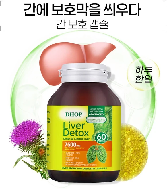 밀크씨슬 퀘르세틴 영양제 간 폐 건강 관리 전반적인 신체 조절 허브 식물 캡슐, 2개, 60정 - 쿠팡