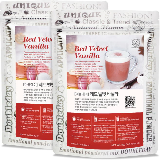 더블데이 레드 벨벳 바닐라 파우더 라떼 프라페 쿠키앤크림용, 2개, 800g, 1개입