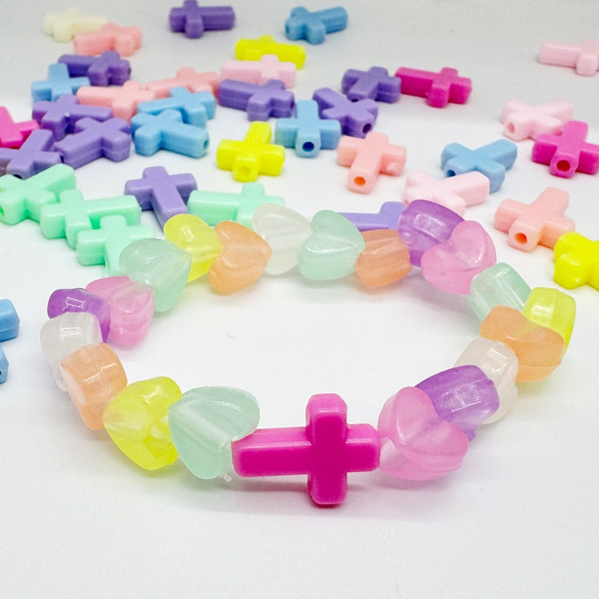 지니아이 비즈 테마 팔찌 만들기 십자가 DIY 주일학교 여름성경학교 공과활동 교회 키트, B.야광하트십자가, 10세트
