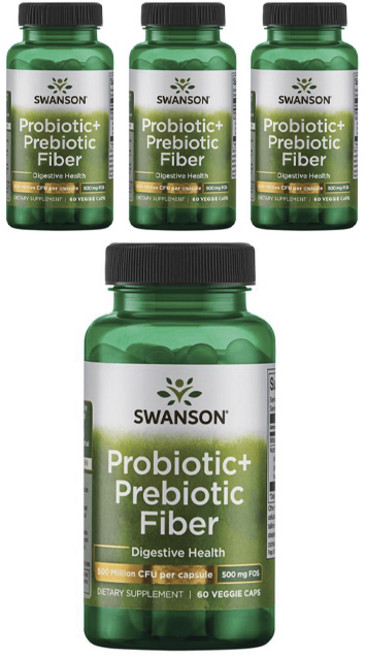 스완슨 프로바이오틱 + 프리바이오틱 파이버 500 밀리언 CFU 베지 캡, 60정, 4개
