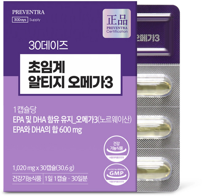 프리벤트라 30데이즈 초임계 알티지 오메가3 / KD Pharma사 프리미엄 원료, 30정, 1개