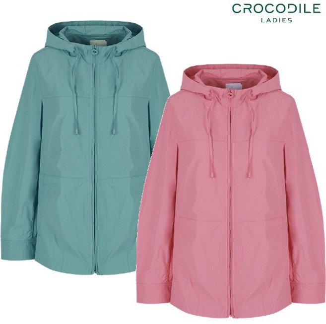 크로커다일레이디 크로커다일레이디 (CLEMJP902) 소매 체크 배색 후드 집업 점퍼_GN