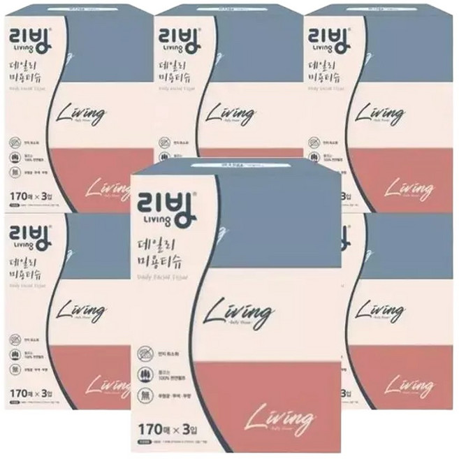 리빙 리빙 데일리 미용티슈 각티슈 170매 3입x7팩, 7박스, 3매입