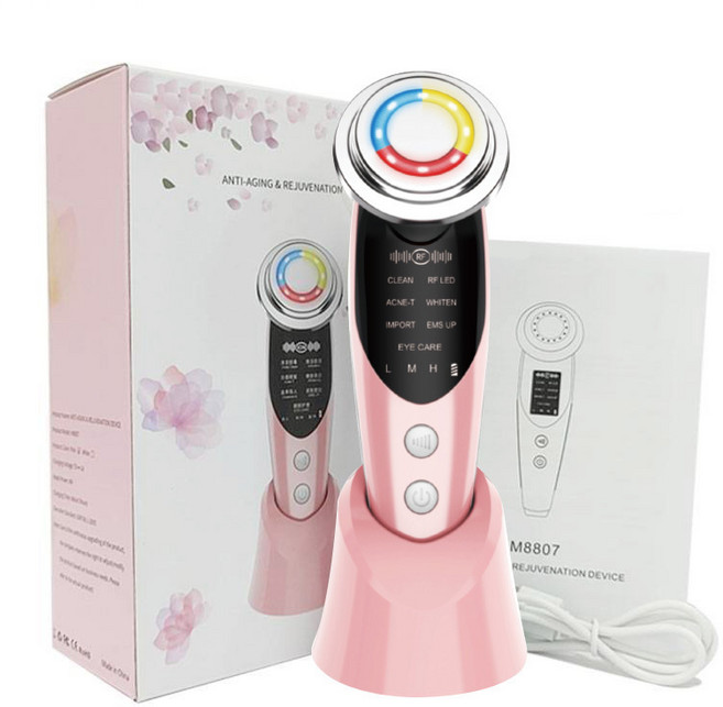 啊嵐若 光子嫩膚美容儀，七種模式導入儀，臉部提拉緊緻保養, 1個, 導入儀7模式粉色(中文):如圖