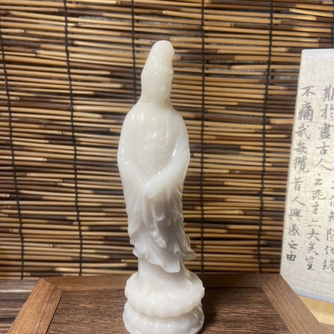 天然阿富汗白玉 觀世音菩薩像 石雕工藝品, 白玉念珠觀音小號高：11.5cm, 1個