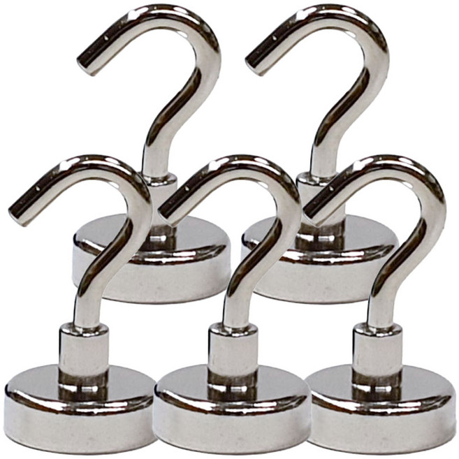 케이디 고리자석 네오디움 초강력 무타공 후크, 실버, 5개, 지름 25mm (20kg)