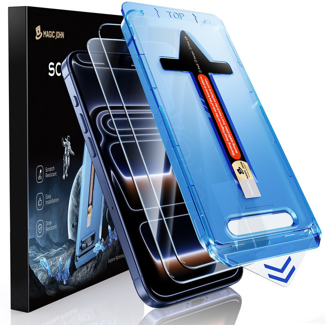MAGIC JOHN 매직존 아이폰적용 고투명 고화질 휴대폰 액정보호필름 지문방지 먼지제거 풀커버+부착키트 2매입, 1세트