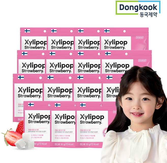 동국제약 핀란드산 자일리톨 캔디 자일리팝 딸기 사탕, 15개, 30g