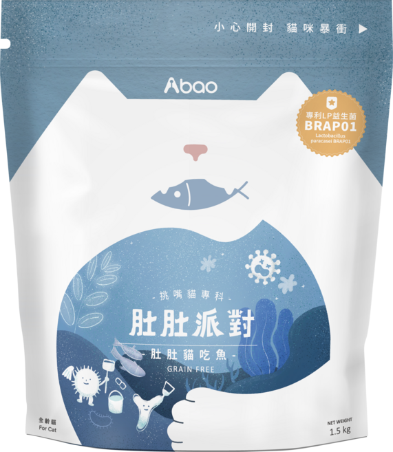 【Abao】肚肚派對貓吃魚-挑食貓配方 獸醫師推薦 三效合一 專利益生菌 全齡貓 貓乾糧, 4kg, 1個, 雞肉+鮭魚