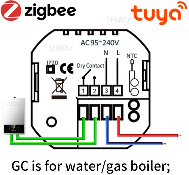 ZIGBEE MQTT WIFI MODBUS 난방 레이디에이터 가능 스마트 보일러 전기 제어기 YAND TRV용 ALEXA HOME 가스 RS485 바닥 7일 조절기 온도 프로그램, H. 95-240V BLACK, for Boiler Z