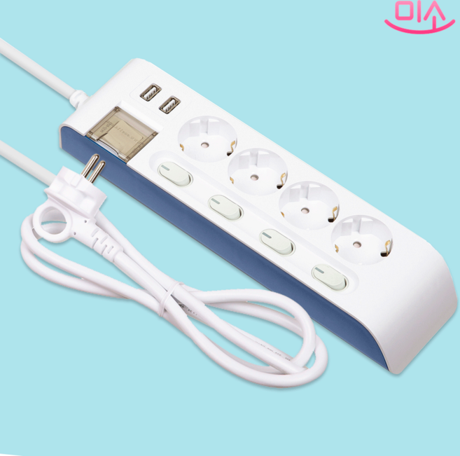 국산 현대 USB 2구 + 개별 절전 과부하차단 4구 멀티탭, 1개, 화이트, 3m