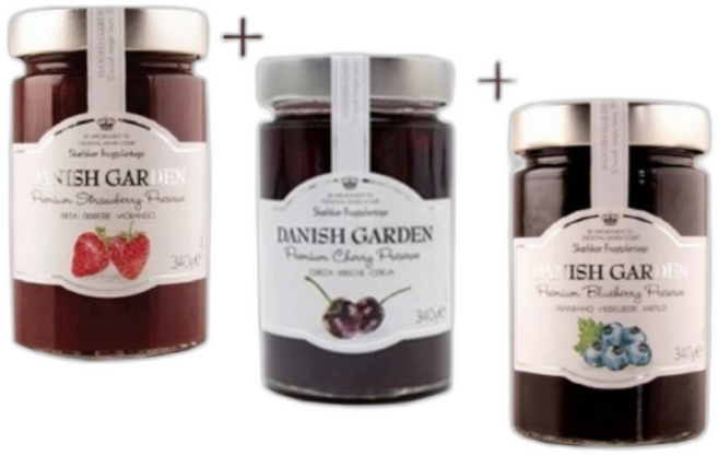 데니쉬가든 혼합잼(딸기야생블루베리통체리) 프리미엄 덴마크왕실잼, 340g, 3개