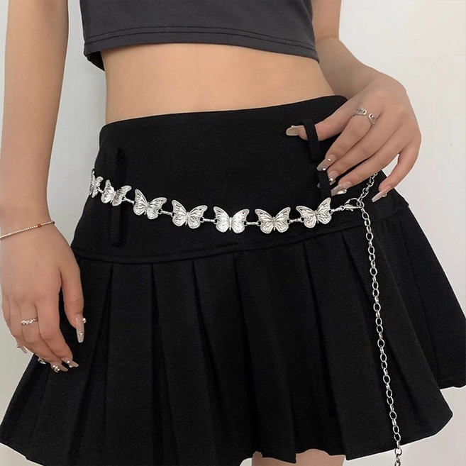 패션파트너 (3type) 레이어드 메탈 체인 실버 벨트 나비 플라워 하트 슬림 캐주얼 패션 허리띠