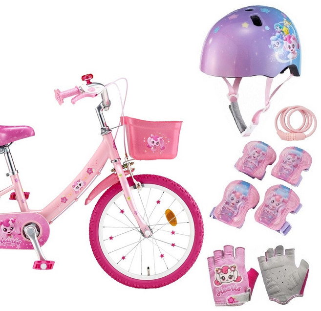 삼천리 슈팅스타 캐치 티니핑 하츄핑 18인치 네발자전거(헬멧 보호대 장갑) 번호키, 1개