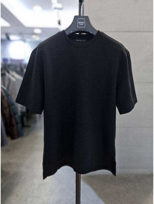 바쏘옴므 남자 봄 여름 반팔 블랙 스판 티셔츠 WSA2GK02