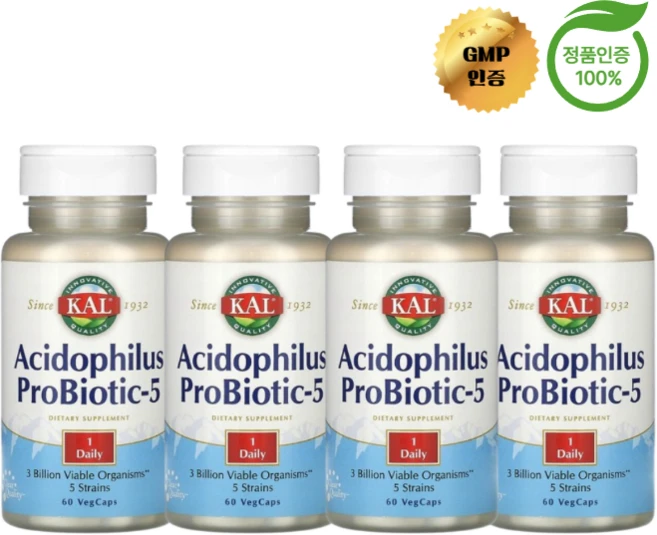 2+2 KAL 애시도필러스 프로바이오틱스5 유산균 베지 캡슐 60정, 4개 - 쿠팡