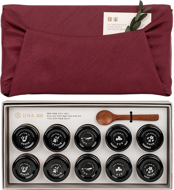 궁중비법 서가 국산 도라지청 사과생강청 꿀인삼청 동충하초꿀 산삼배양근꿀 설 명절 선물 세트, 1개, 신의소300 버건디 소매 보자기