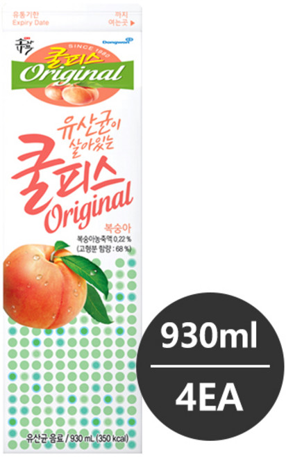 동원 소와나무 쿨피스 복숭아 930ml 4개