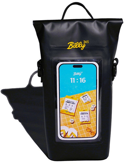 빌리365 2리터 드라이백 방수 가방 비치팩 핸드폰 파우치 워터파크 수영장 준비물, 블랙