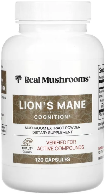 Real Mushrooms 사자 버섯 머쉬룸 추출물 파우더 120 캡슐 1개 - 쿠팡
