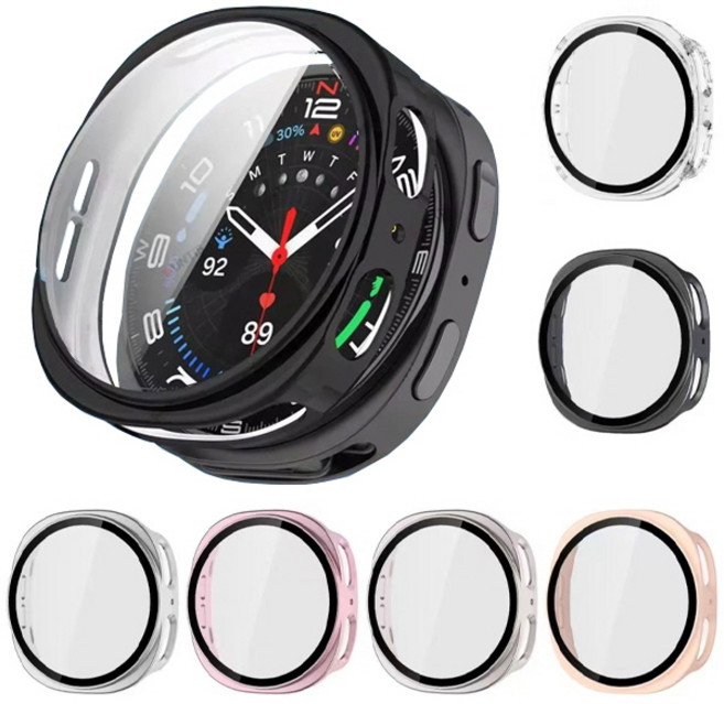 갤럭시워치8 40mm 44mm 호환 강화유리 필름 보호 일체형 풀커버 케이스, saw920 베이지