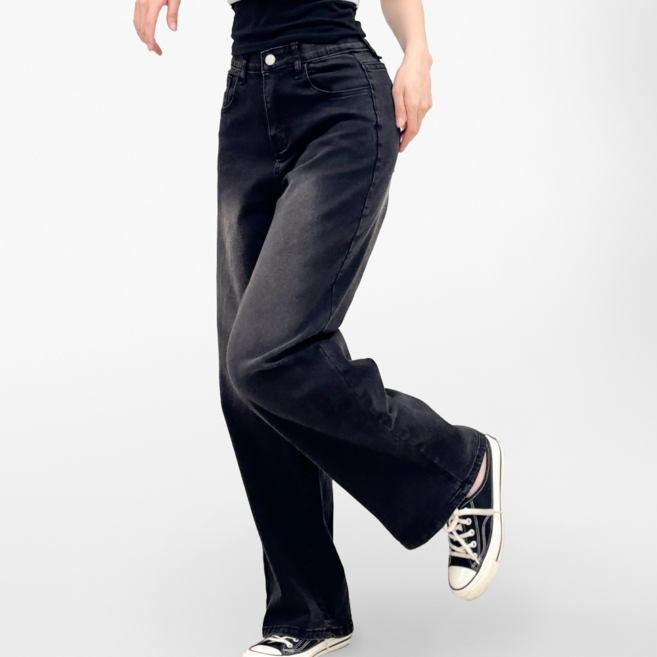 하바우 여성 빅사이즈 스판 하이웨스트 히든밴딩 롱 와이드 데님 팬츠 청바지