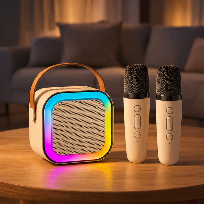 무선 블루투스 듀얼 마이크 스피커 휴대용 듀엣 노래방 음성변조 세트, 혼합색상, BT