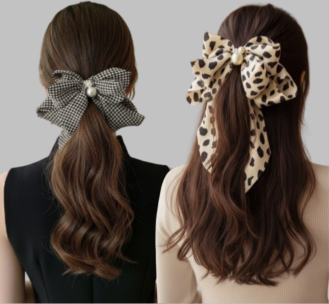 어썸H 왕리본핀 1+1 러블리 체크 호피 자동핀