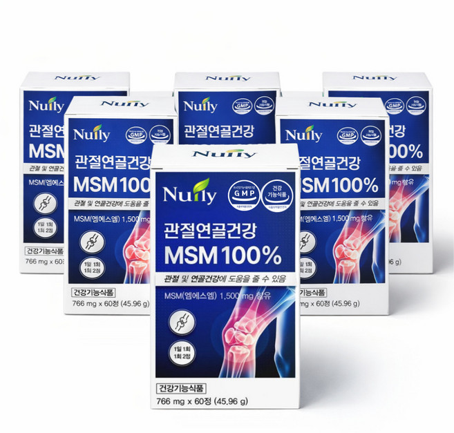 msm 식이유황 1500mg 관절연골 건강 MSM 100% 식약처 인정 건강기능식품 / 12박스 구매시 관절엔 아나파랙틴 정품 1박스증정, 6개, 60정