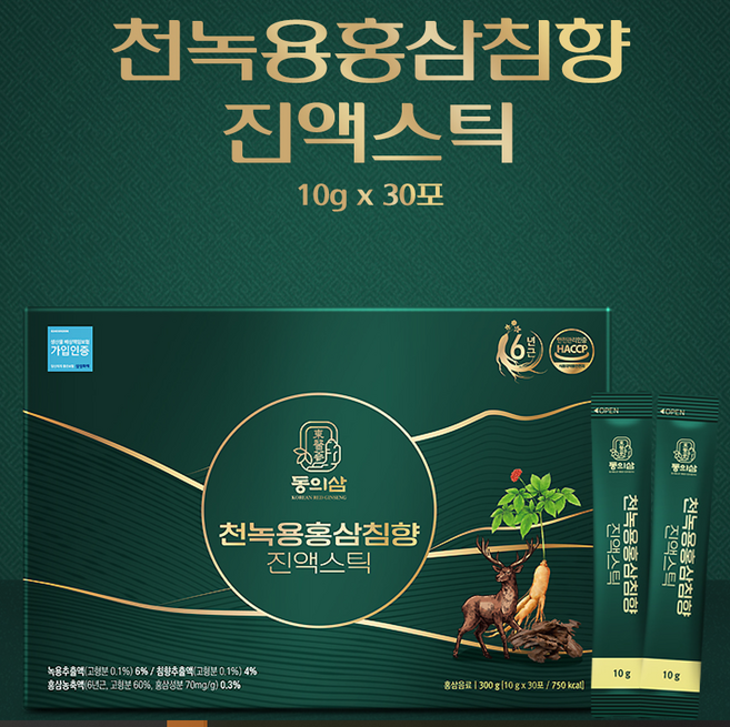 농협 동의삼 천녹용홍삼침향 진액스틱, 30개