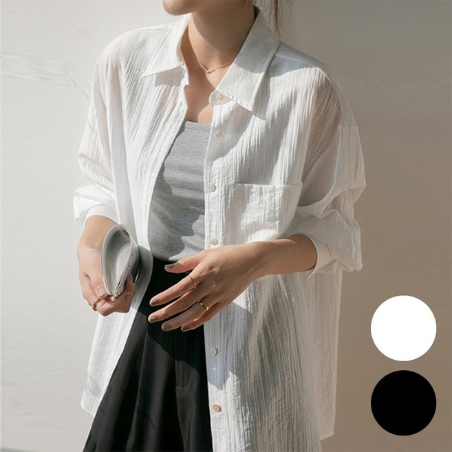 VERIT 커버업 여자 네츄럴 긴셔츠 루즈핏 셔츠 VT401