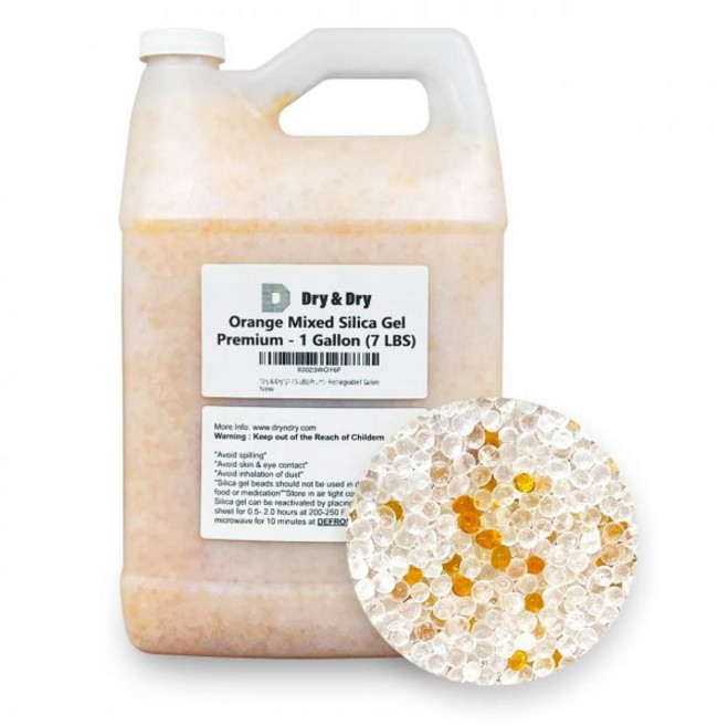 "Dry & Dry" [3.2-3.4kg(7-7파운드)] 프리미엄 오렌지 & 화이트 혼합 표시 실리카 젤 건조제 비즈(산업 표준 2-4mm) - 충전식 실리카 젤(3.8L(1갤런), 1 Gallon Mixed(7-7.5 lbs), 1개