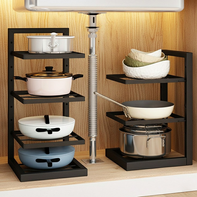 일상플랜 냄비 후라이팬 정리대, 블랙, 1개, 4단