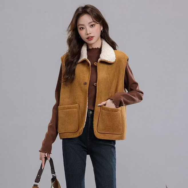 SAHINER 겨울 여성 데일리 양털안감 카라 루즈핏 보온 조끼 BMJ16