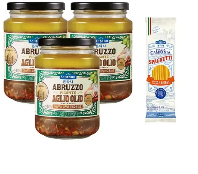 폰타나 알리오올리오 파스타소스 430g 3개 + 이탈리아 캄파니아 스파게티 500g 1개, 폰타나 알리오올리오 파스타소스, 430g, 3개 + 이