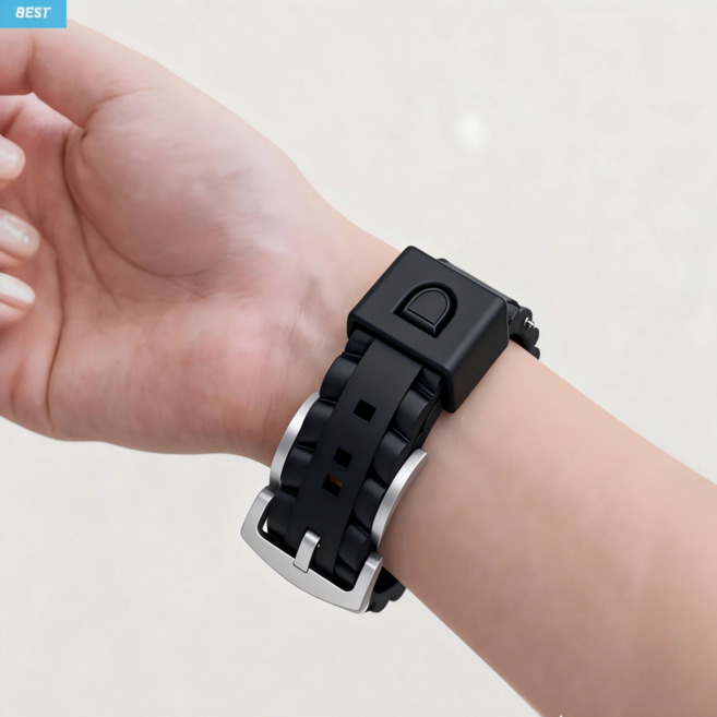 구에레이 갤럭시 샤오미 가민 화웨이 포실 스마트워치 호환 밴드 스포츠 실리콘 스트랩, 블랙