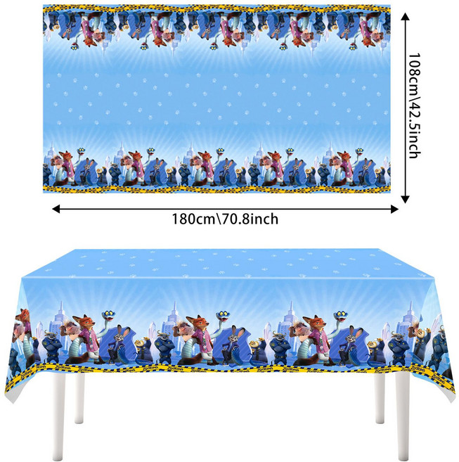 주토피아 생일파티 현수막 이벤트 파티 가랜드 초등 학교 닉 어린이집 유치원, 1개, 블루 테이블보