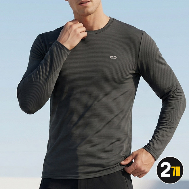 1+1 센터폴 남성용 냉감 라운드 긴팔티 기본핏 신축성 쾌적한 기능성 티셔츠 002