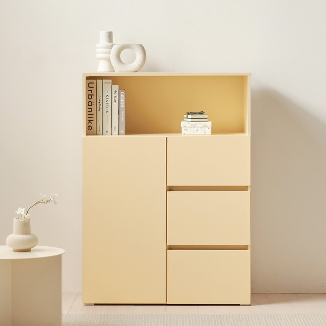 룸앤디 모노 더높은 서랍수납장 800 상부오픈형 E0등급LPM 다용도 슬림 서랍장, 모노 더높은 서랍수납 800(상부오픈) 버터, 3단