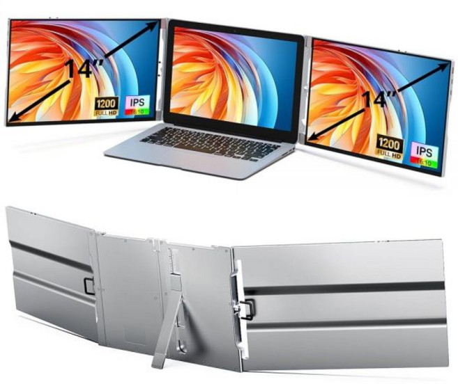 AYY 노트북 스크린 익스텐더 14인치 FHD 1200P 휴대용 트리플 모니터 13-17인치 노트북용 알루미늄 합금 스탠드 맥OS/윈도우/크롬과 호환 137932, 60Hz/IPS/1080P, 15.6 inch