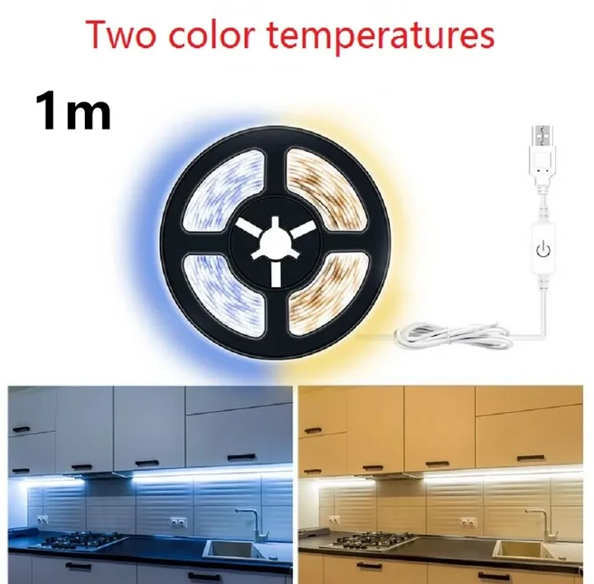 LED 스트립 조명 터치 스위치 조광기 USB DC5V 2835 테이프 리본 방 주방 캐비닛 장식 30LEDs/m, [01] Cold White, [02] 1m, 1개