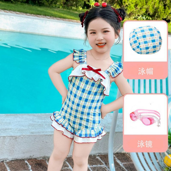 女寶寶夏日泳池連體泳裝 蝴蝶結中小童游泳衣