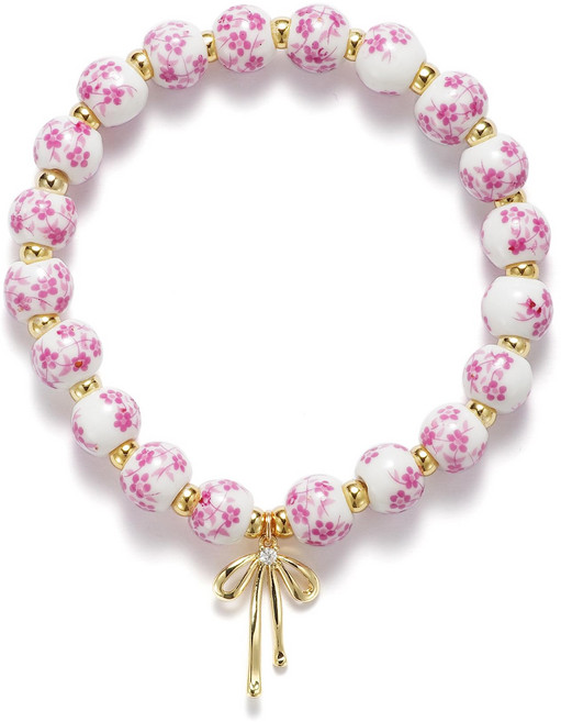 루이 여성 팔찌 핸드메이드 플로럴 도자기 비즈 빈티지 보우 찰름 골드 액세서리