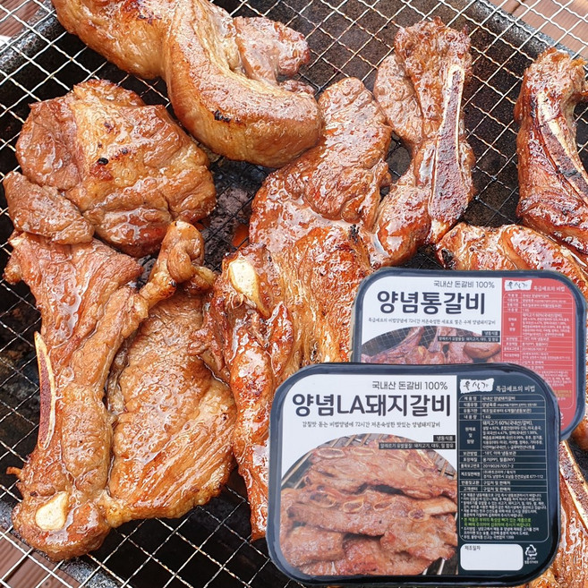돼지 통갈비 수제 양념 국내산 LA 돼지 갈비 왕갈비 캠핑 고기 갈비, 양념돼지통갈비_1kg, 1개, 1kg
