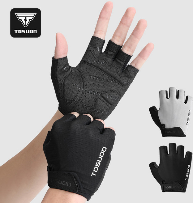 토스오드 초경량 충격흡수 항균 자전거 장갑 국산 소재 여름 라이딩 사이클링 반장갑, 블랙, 1개