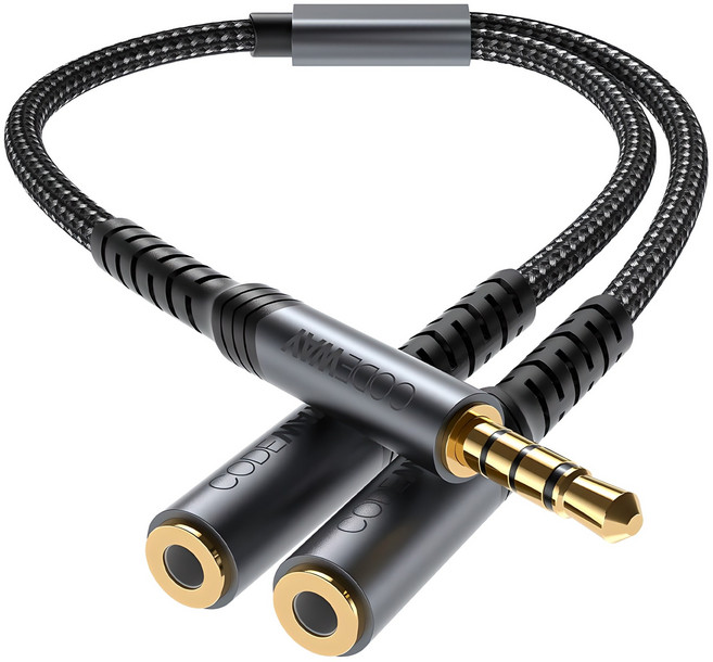 코드웨이 3.5 aux 스테레오 이어폰 분배기 오디오 y잭 케이블, 그레이, 1개