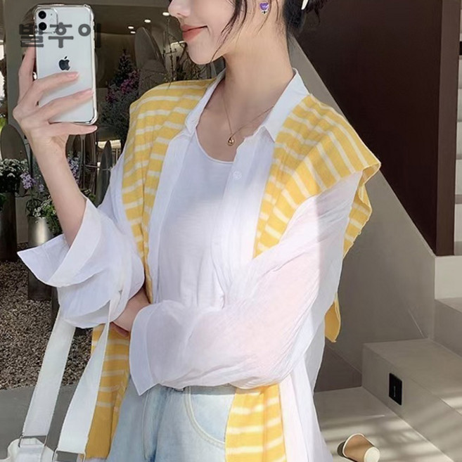 별후이 여성용 스트라이프 양면 어깨숄 가디건 니트 숄 망토 머플러 케이프