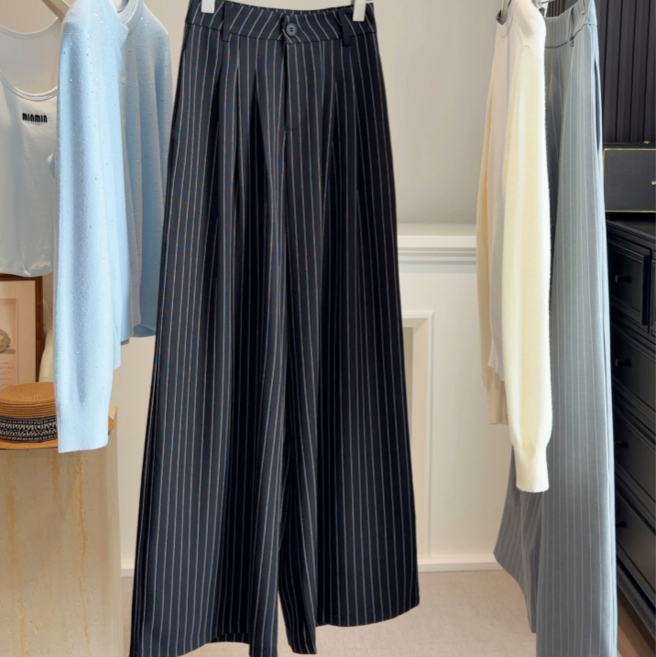 레이디 매직(lady magic) 여성 클래식 스트라이프 내추럴핏 와이드 롱 슬랙스 팬츠